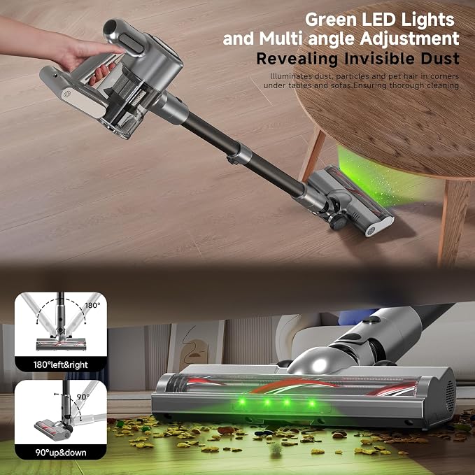Cordless Stick Vacuum Cleaner - Rechargeable,40Kpa Powerful Suction Vacuum for Home,45Mins Runtime,Detachable Battery,Anti-Tangle, 8 in 1 Lightweight Vacuum for Pet Hair Carpet Hardwood, Silver