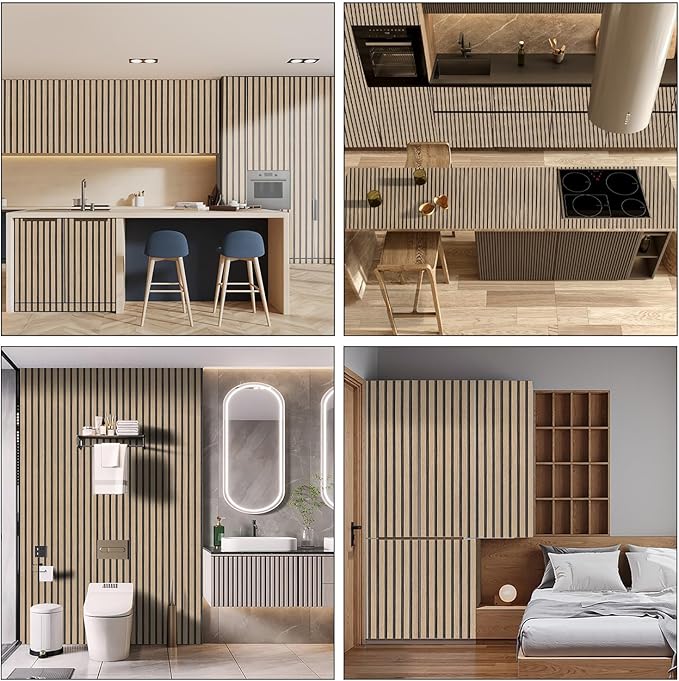 Brown Wood Slat Peel and Stick Wallpaper - 17.5"x200" Textured Faux Wood Self-Adhesive, Waterproof Removable Wall Panel for Bedroom, Kitchen, Accent Wall - Easy Install