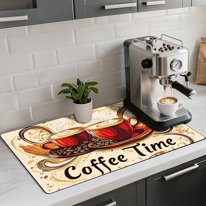 Coffee Mat 17"x32" - Extra Large Absorbent Non Slip Dish Drying Mat,Coffee Bar Accessories,Kitchen Counter Protector for Coffeemaker, Sink, Dining Decor