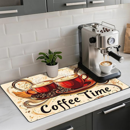 Coffee Mat 17"x32" - Extra Large Absorbent Non Slip Dish Drying Mat,Coffee Bar Accessories,Kitchen Counter Protector for Coffeemaker, Sink, Dining Decor