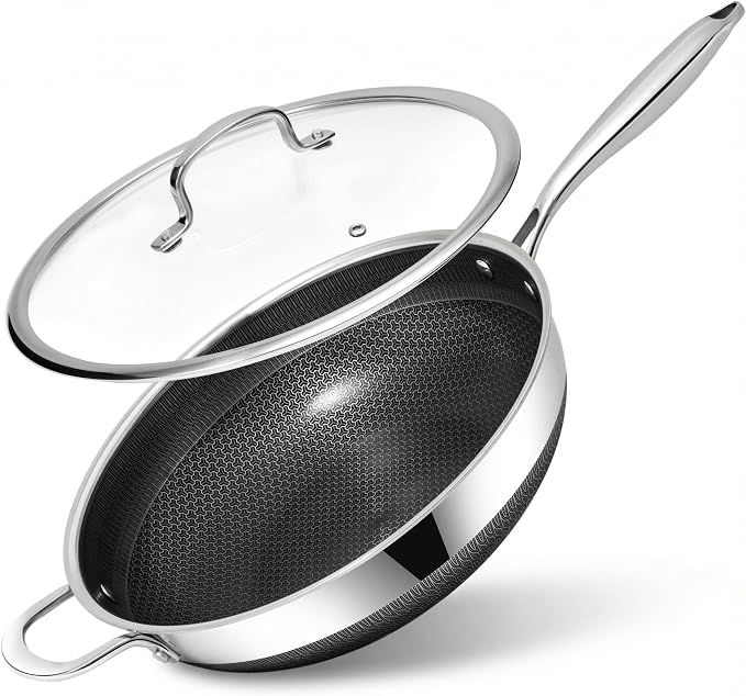 Stainless Steel Non Stick Frying Pan with Lid - PFOA Free | Induction Compatible | Oven & Dishwasher Safe | Stay Cool Handle | Versatile for All Stovetops | Gift
