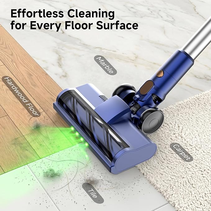 Cordless Stick Vacuum Cleaner - Rechargeable,40Kpa Powerful Suction Vacuum for Home,45Mins Runtime,Detachable Battery,Anti-Tangle, 8 in 1 Lightweight Vacuum for Pet Hair Carpet Hardwood, Blue