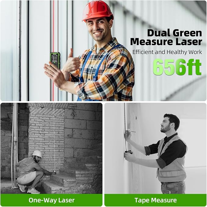 Huepar Professional 656ft/200M Dual Laser Distance Measuring Tool, 5 Years Warranty. Rechargeable Laser Room Measure Devices, Bilateral Metro Laser Measurement Tool with Angle Sensor, Magnetic Back