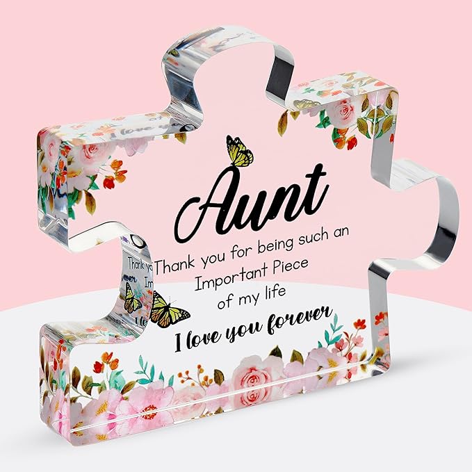 VELENTI Aunt Gifts from Niece - Engraved Acrylic Block Puzzle Piece - Cute Auntie Present with Lovely Saying Paperweights - Fancy Favorite - Birthday, Christmas, Mothers Day - Chic Decoration