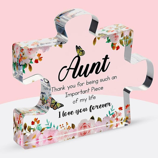 VELENTI Aunt Gifts from Niece - Engraved Acrylic Block Puzzle Piece - Cute Auntie Present with Lovely Saying Paperweights - Fancy Favorite - Birthday, Christmas, Mothers Day - Chic Decoration