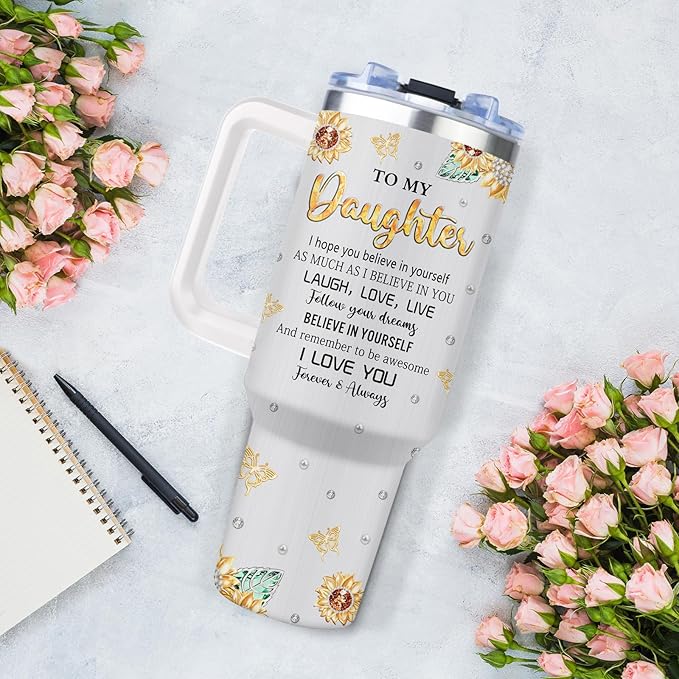 Muilzon Daughter Gifts from Mom/Dad Tumblers 40oz - Gifts for Daughter from Mother/Father Coffee Mug - Christmas Mothers Day Birthday Graduation Gift Ideas for Adult Daughters Cup with Handle