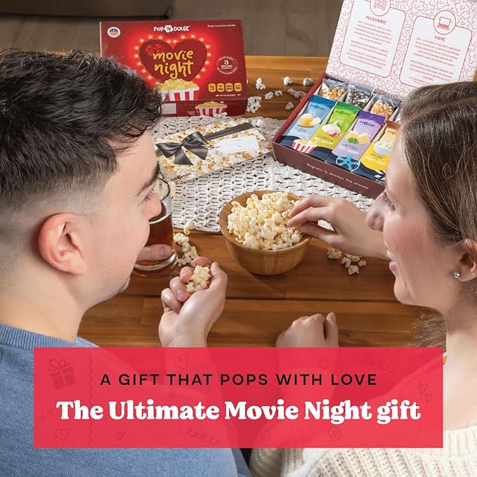 Mothers Day Gifts Movie Night Popcorn Gift Set, Mothers Day Gifts For Wife, 10 Piece Set, 5 Gourmet Popcorn Kernels and 5 Popcorn Seasoning Flavoring, Kosher, Non-GMO Movie Night Gift Baskets Gift Idea For Mom, Wife, Daughter