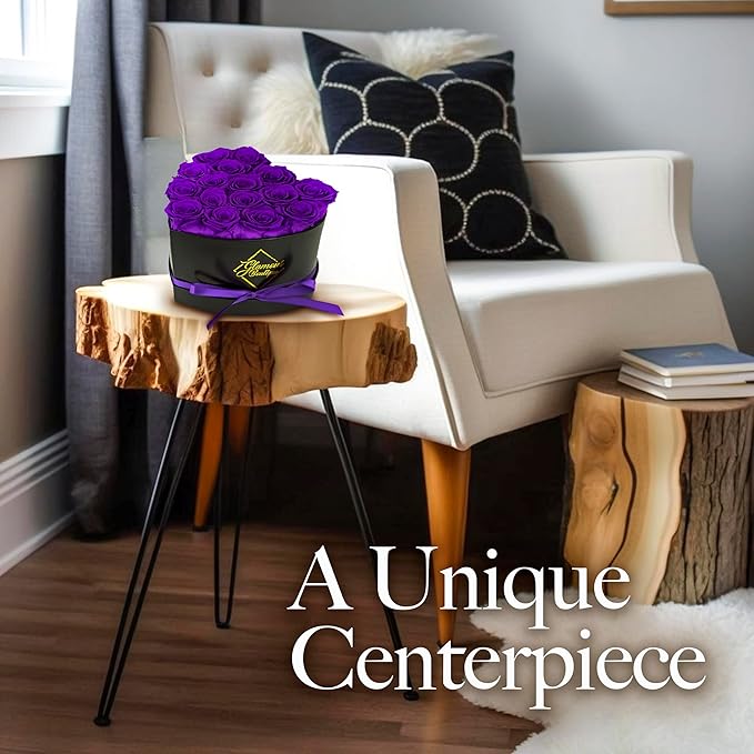 GLAMOUR BOUTIQUE 16 Flower Forever Heart Shape Box, Eternal Preserved Roses Gift for Her, Lasting Flowers, Romantic Floral Keepsake for Birthday, Anniversary or Valentine’s Day, Purple (Color-Treated)