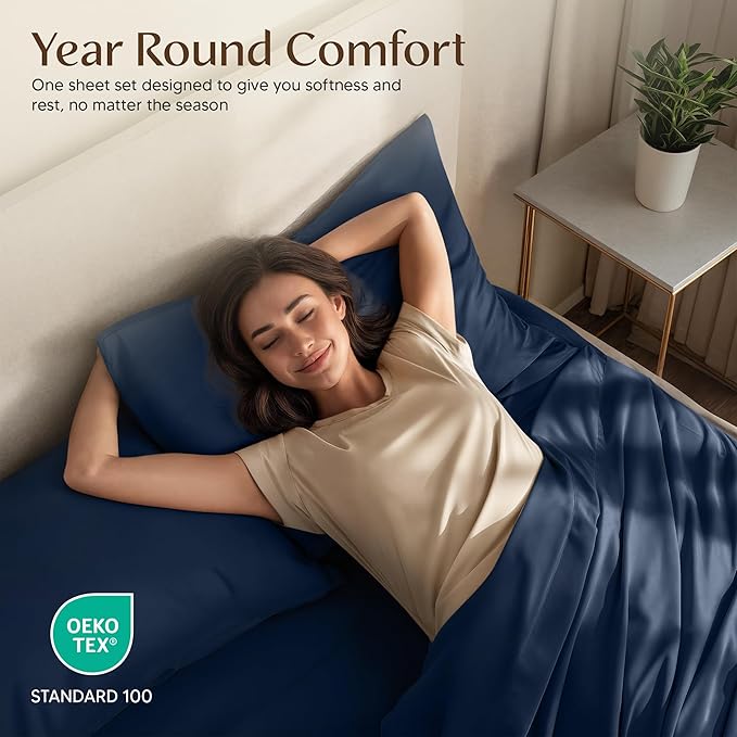 Utopia Bedding King Size Sheet Set – 4 Piece Bed Sheets, Soft and Breathable Microfiber, Includes 1 Fitted Sheet, 1 Flat Sheet and 2 Pillowcases – Oeko Tex (Navy Blue)