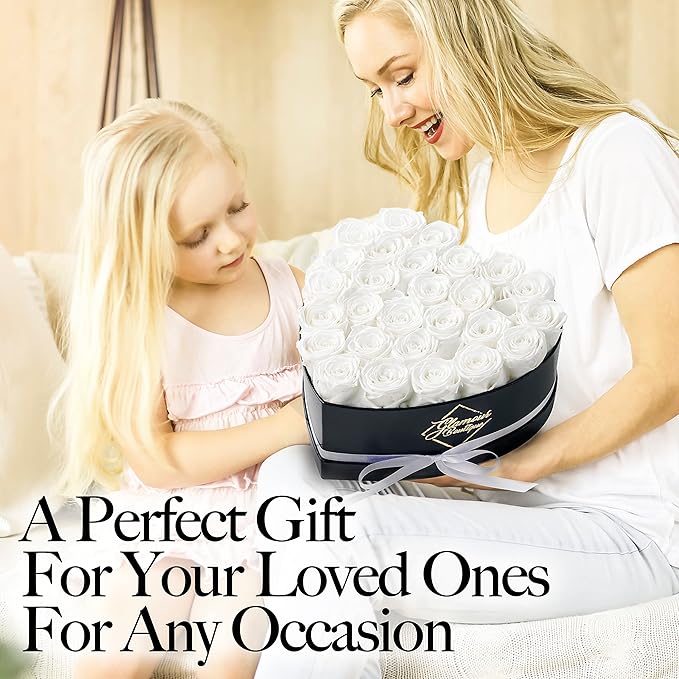 GLAMOUR BOUTIQUE 27 Flower Forever Heart Shape Box, for Mom, Eternal Preserved Roses Gift for Her, Long Lasting Flowers Bouquet, for Birthday, Anniversary and Girlfriend - White