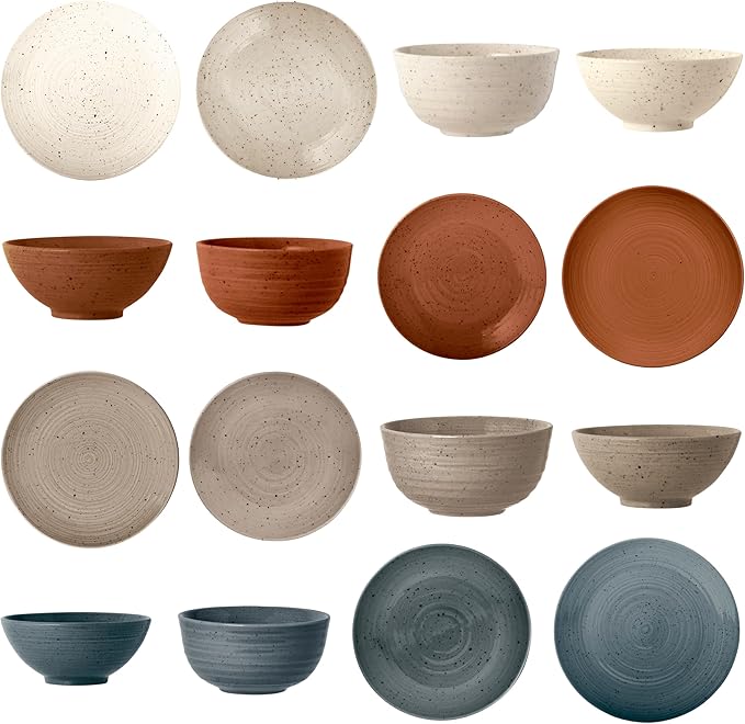 Sango Siterra Painter's Palette 16-Piece Stoneware Dinnerware Set - Service for 4, Ceramic Plates and Bowls Sets, Chip Resistant, Rustic Dishware, Microwave & Dishwasher Safe Kitchen Dishes