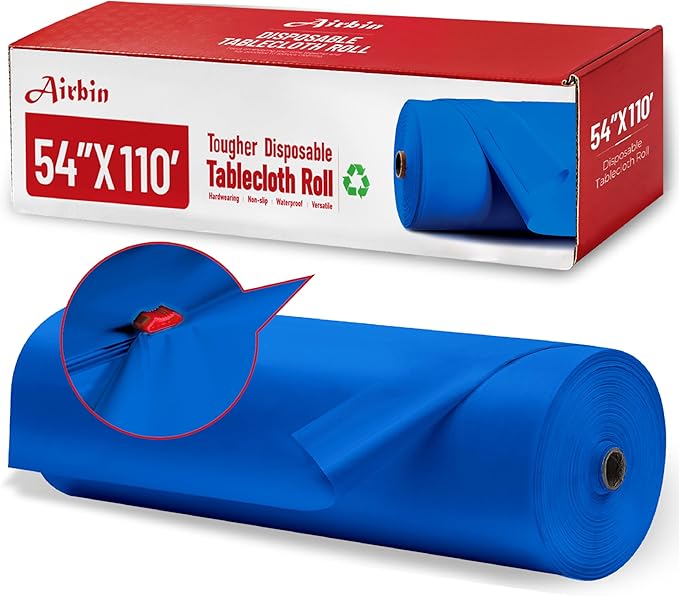 Plastic Table Cloth, 110 Ft X 54 in Disposable Tablecloth Royal Blue Tablecloth Premium PEVA Plastic Table Cloth Disposable with Any Cut Sliding Cutters for Parties, Birthdays, Festivals