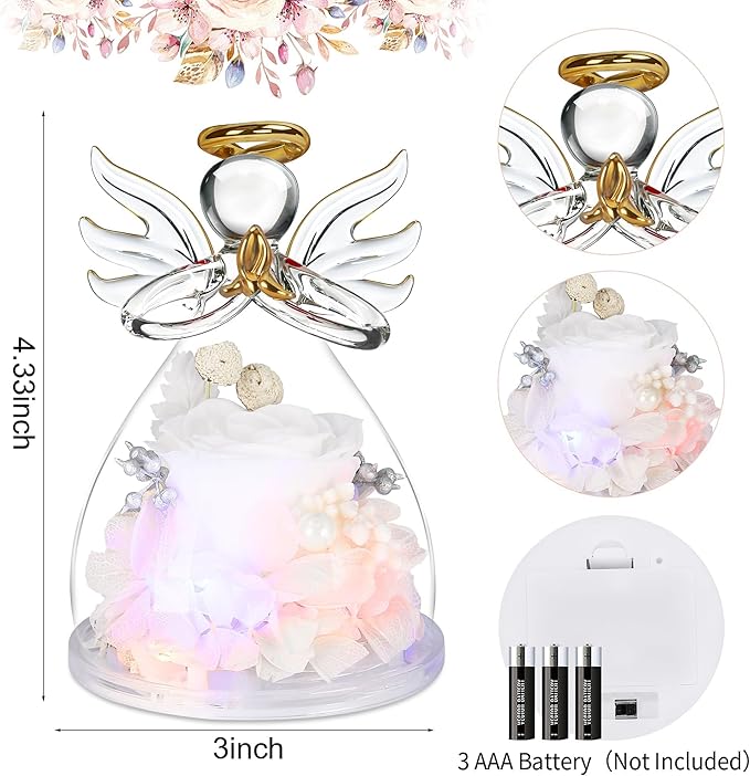 Mothers Day Mom Gifts for Mom,Fresh Flowers for Delivery,Birthday Gifts for Women Her,Preserved Flowers in Angel Figurines,Angel Gifts for Moms Mothers Day Grandma Wife Sister,Light Up White Gift