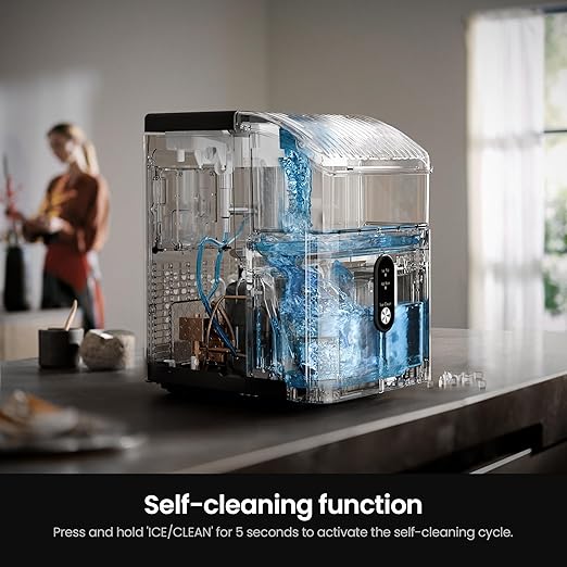 Kismile Nugget Ice Makers Countertop,Portable Ice Machine with Crushed Ice, 35lbs/Day,Self-Cleaning,One-Click Operation for Home Use(Stainless Steel Black)