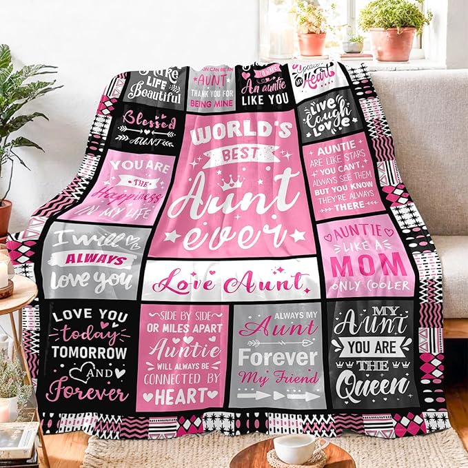 Mothers Day Birthday Gifts for Aunt - World's Best Aunt Ever Gifts from Niece Nephew - Favorite Auntie Birthday Gift Ideas - Christmas Valentines Day Presents for Auntie - Aunts Life Blanket 60"x80"