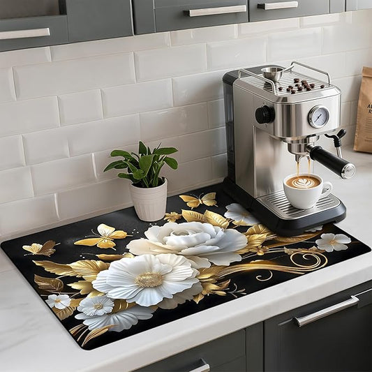 Coffee Mat 17"x32" - Extra Large Absorbent Non Slip Dish Drying Mat,Coffee Bar Accessories,Kitchen Counter Protector for Coffeemaker, Sink, Dining Decor