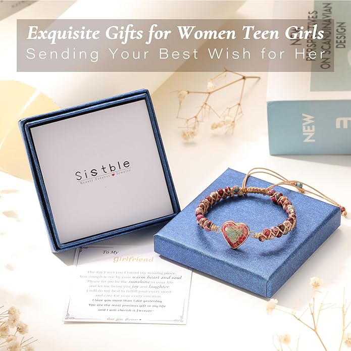Mothers Day Gifts for Daughter Granddaughter, To My Mom Grandma Wife Girlfriend Sister Jasper Heart Bracelets Birthday Anniversary Christmas Stocking Stuffers Valentines Day Jewelry