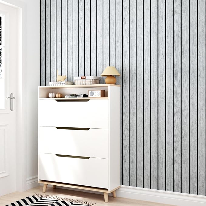 Wallercity Gray/White Wood Slat Wall Panel for Walls Self Adhesive Noise Cancelling Wood Panels for Bedroom Living Room Peel and Stick Acoustic Decorative 3D Sound Absorbing Wall Paneling 11.7''x118''
