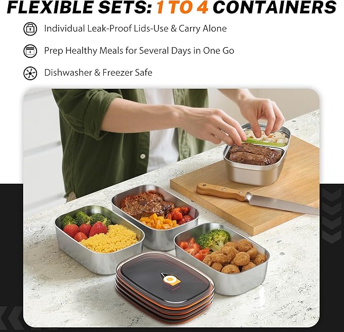 Heated Lunch Box,120W Electric Lunch Box for Adults with 1.5L 304 Stainless Steel Container, 12V/24V/110V Lonchera Eléctrica Portátil for Travel,Work,Car,Truck (Pure Black, 1.5L x 4)