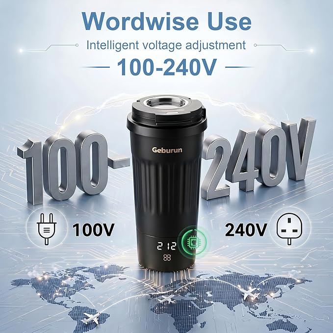 Travel Electric Kettle Portable Water Boiler, 400ml Small Tea Maker with 6 Temp Settings LCD Display, 316 Stainless Steel Vacuum Insulated Tumbler, 100V-240V, Travel Gifts for Men Women(Black)