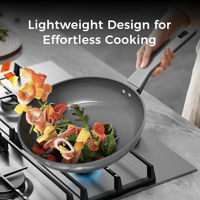 Sanho 10'' 12'' NonStick Frying Pan, Diamond-Titanium Ceramic Frying Pans Skillet, Non Stick Egg Pans with Stay Cool Handle for Induction, Dishwasher & Oven Safe, PTFE & PFOA Free, Non Toxic