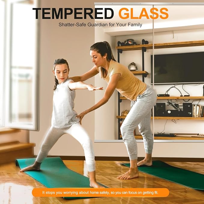 Delma Home Gym Mirror, 60''x25''x2PCS Silver | Large Full Body, Tempered Glass Frameless, Wall-Mounted, For Gym, Yoga, Garage, Bedroom, Bathroom