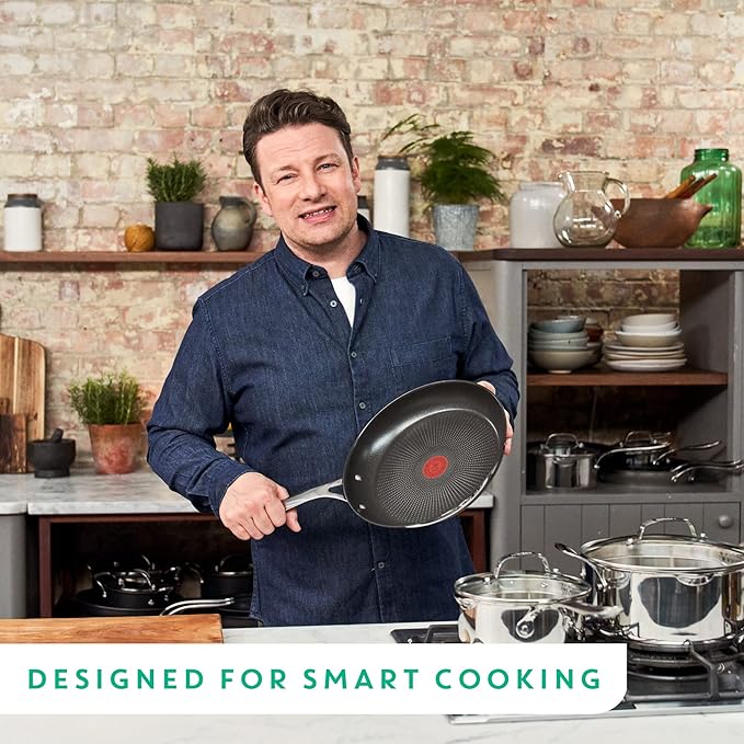 T-Fal x Jamie Oliver Nonstick Coated Stainless Steel Pan 11-Inch, Induction Compatible, Oven Safe up to 500°F, Chef's Stainless Steel Skillet, Frying Pan, Silver
