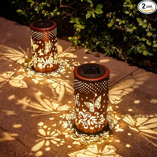 Mothers Day Gifts, 2 Pack Butterfly Birthday Gifts for Women Mom Grandma Solar Lanterns Outdoor Waterproof Garden Decor Hanging LED Decorative Light for Patio Yard Lawn Gardening Gifts