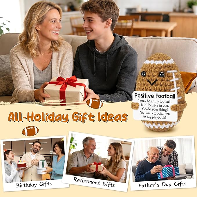 Funny Positive Football Crochet Birthday Gifts for Men, Teacher Appreciation Mothers Day Graduation Gifts for Women Him Her, Inspirational Self Care Home Decor Gift for Mom Dad Son Daughter Coworker