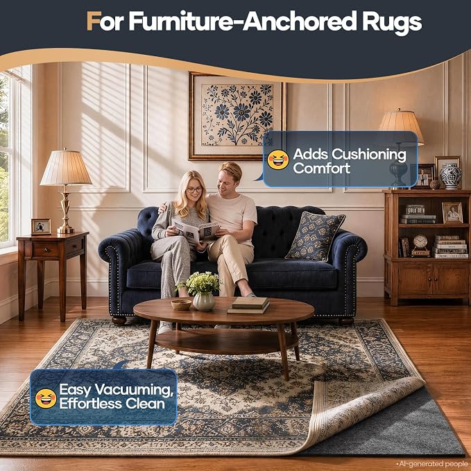 Veken Felt Cushioned Rug Pad 5 x 7 Ft, 1/4 Inch Thick, Dense Needle-Punched Carpet Underlay for Area Rugs, Protector Mat for All Hard Floors Including Hardwoods, Adds Comfort Underfoot