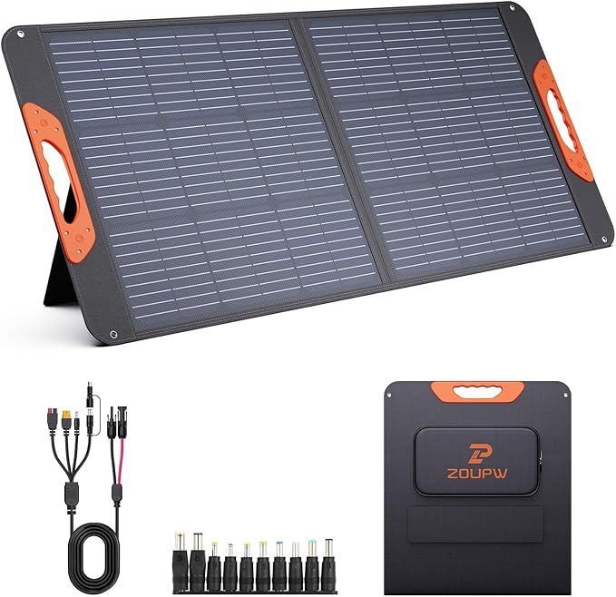 ZOUPW 100W Portable Solar Panel with 5-in-1 Cable,23.5% Efficiency Mono Foldable Solar Charger for Jackery 300/Ecoflow River/Anker/Bluetti,IP67 Waterproof for Camping RV Off-Grid Emergency Power