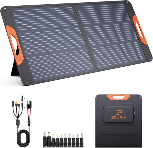 ZOUPW 100W Portable Solar Panel with 5-in-1 Cable,23.5% Efficiency Mono Foldable Solar Charger for Jackery 300/Ecoflow River/Anker/Bluetti,IP67 Waterproof for Camping RV Off-Grid Emergency Power