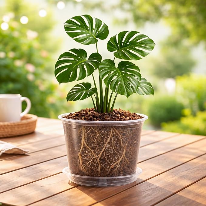 Bluepro Clear Nursery Pots with Saucers, 8 Inch, 8-Pack | Clear PET, Drainage Holes, Root and Moisture Visibility, Flexible, Reusable, Indoor/Outdoor Use, Propagation and Repotting