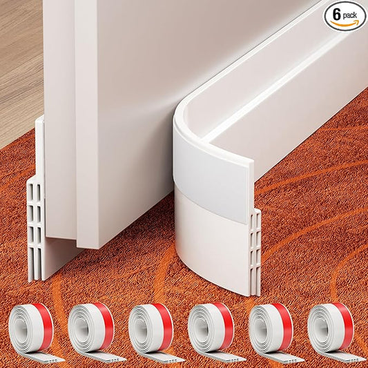 GroTheory 6 Pack Door Draft Stopper, Under Door Sweep for Exterior & Interior Doors, Weather Stripping Door Seal, Garage Window Blocker Noise Cold Air Insulation, Draft Guard White 2" W x 39" L