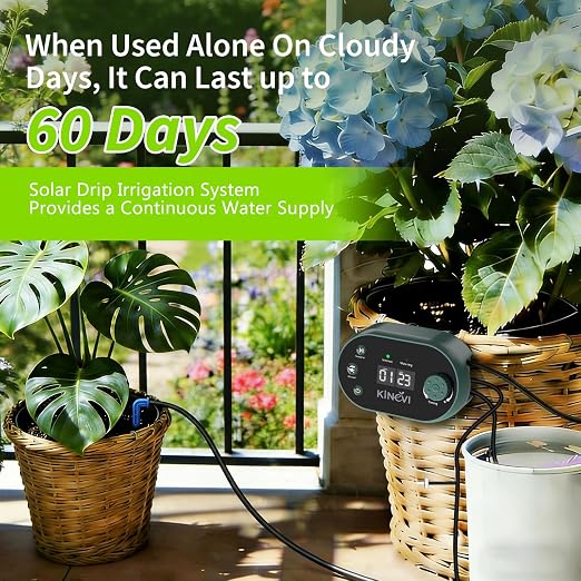 Solar Drip Irrigation System Kit, Auto Plant Waterer for 15 Pots | 3W Solar Powered Automatic Self Watering Device, 22 Programmable Timer Modes, Anti-Siphon, Outdoor Balcony