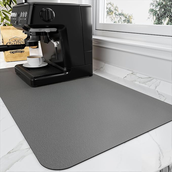 HotLive Coffee Mat - Absorbent Hide Stain Rubber Backed Dish Drying Mat for Kitchen Counter - Bar Mats for Countertops Accessories Fit Under Coffee Maker Espresso Machine