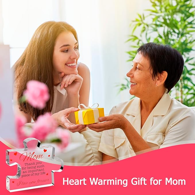 VELENTI Gifts for Mom - Engraved Acrylic Block Puzzle Mom Present - Adorable Mom's Gift from Son, Daughter - Fun Christmas, Mothers Day, Birthday Gift Idea for Moms - Fancy Decoration Piece for Home