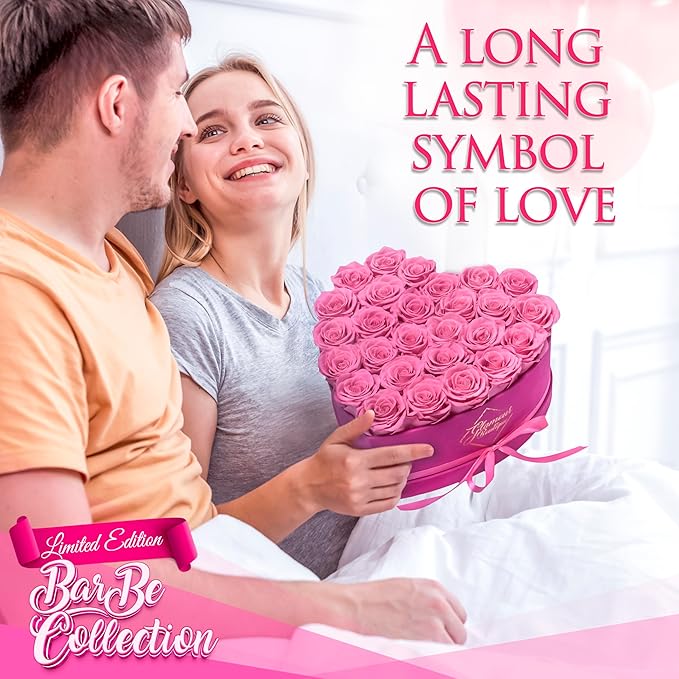 GLAMOUR BOUTIQUE 27 Flower Forever Heart Shape Box, Eternal Preserved Roses Gift for Her, Lasting Flowers, Premium Floral Heart Box for Birthday Anniversary Valentine’s Day Velvet Pink (Color-Treated)