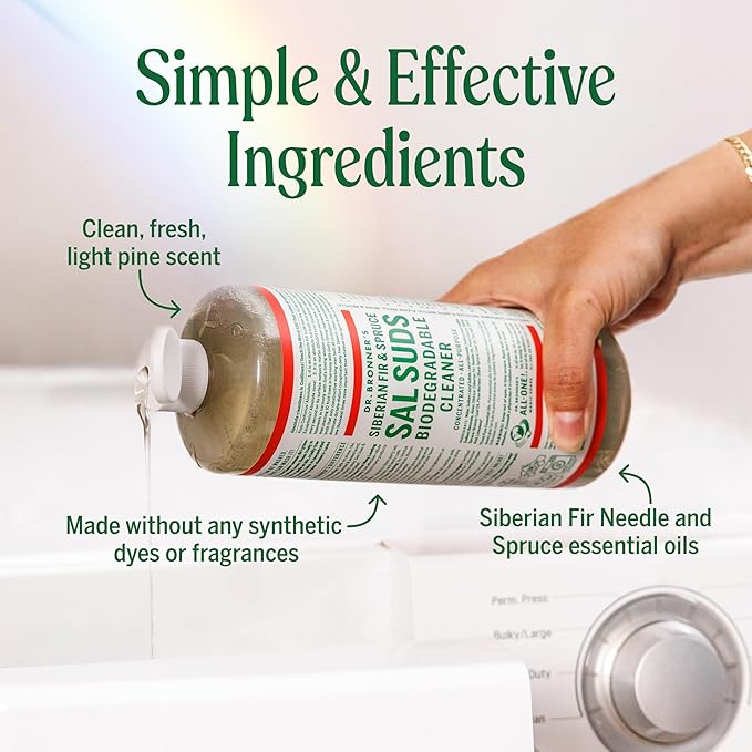 Dr. Bronner's - Sal Suds Biodegradable Cleaner (16 Ounce, 2-Pack) - All-Purpose, Pine Cleaner for Floors, Laundry and Dishes, Concentrated, Cuts Grease and Dirt, Powerful Formula