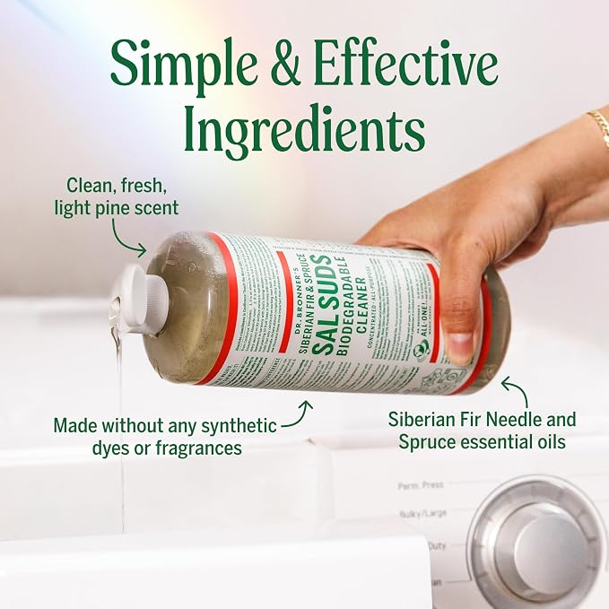 Dr. Bronner's - Sal Suds Biodegradable Cleaner (32 oz) - All-Purpose, Pine Cleaner for Floors, Laundry and Dishes, Concentrated, Cuts Grease and Dirt, Powerful Formula