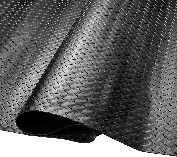 SEAL 4 x 8 FT Premium Garage Floor Mat, Solid 2.8mm Thick Lay-Flat Black Commercial Grade Heavy Duty Parking Mat for Garage Floor, Golf Cart, Water/Stain Resistant Runner (Embossed Diamond Plate)