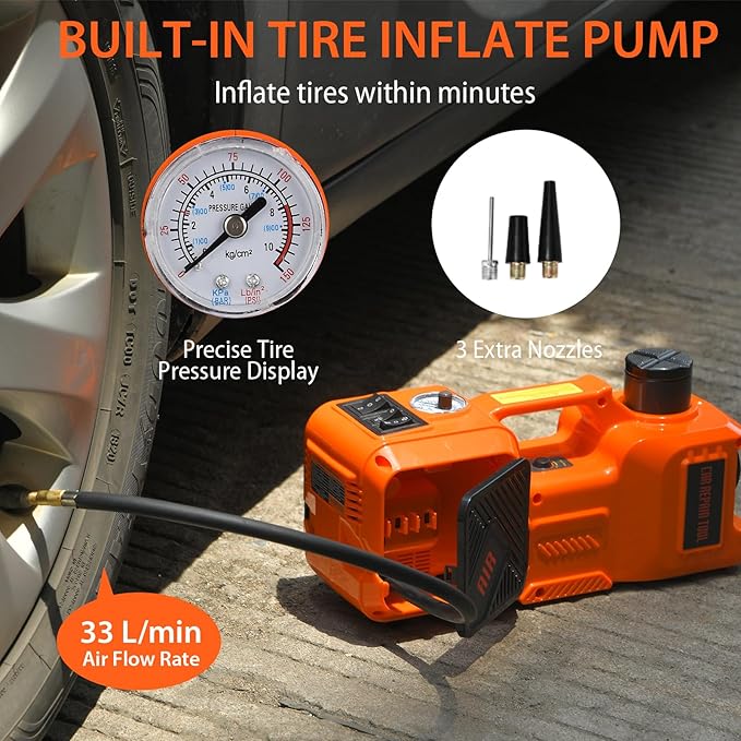 5 Ton 12V Electric Car Jack Hydraulic, 5-in-1 Portable Car Jack with Tire Inflator & Impact Wrench, LED Light Auto Stop Safety Lock for SUV MPV, Garage & Roadside Emergency Use