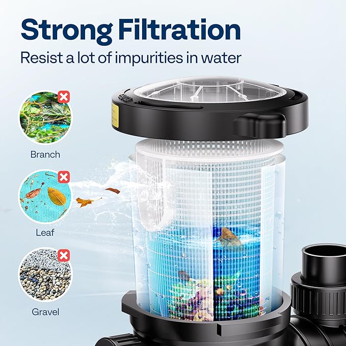 VIVOHOME 2.0HP 6500 GPH 115V Pool Pump, Self-Priming Energy Saving, 1.25" & 1.5" & 2" Inlet w/Strainer Basket for In/Above Ground Pools