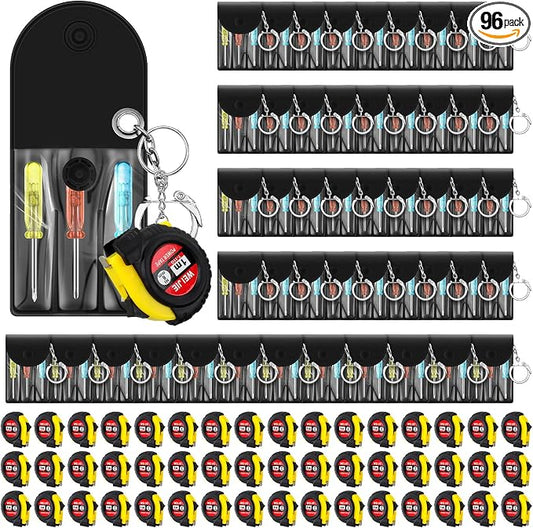 Jutom 96 Pcs Mini Tape Measure Keychain Bulk Mini Screwdriver Keychain Set Adult Tool Party Prize for Father's Men Gifts