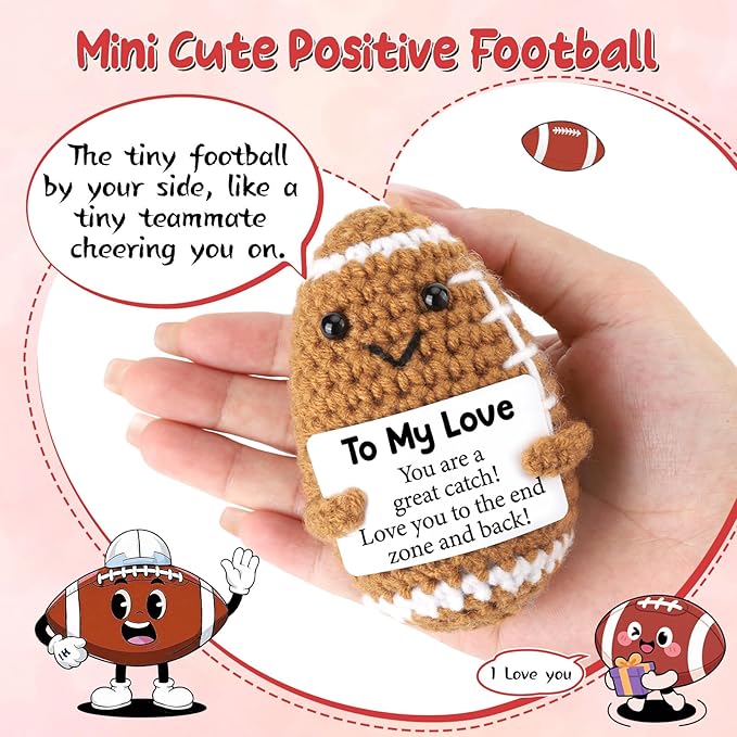 BiuNiuring Birthday Gifts for Him Her Boyfriend Girlfriend, to My Love Fathers Day Handmade Crochet Football, Cute Anniversary Present for Him, Mini Romantic I Love You Gifts for Husband Wife Couple