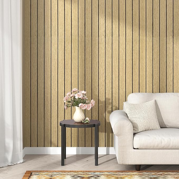 Wallercity Brown Wood Slat Wall Paneling for Interior Walls Removable Soundproof Wall Panels 3D Textured Peel and Stick Wood Panel Flexible Light Wooden Panels for Bedroom Office Studio 11.7''x197''