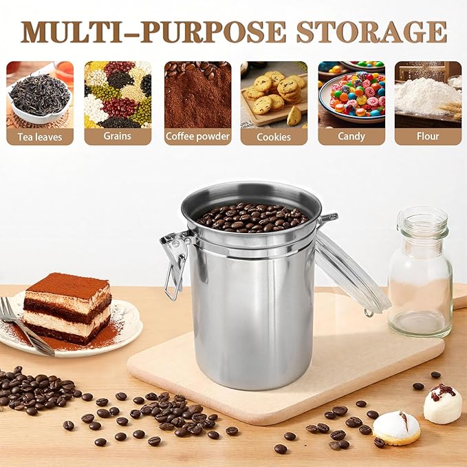 Stainless Steel Coffee Canisters with Airtight Lids, Metal Coffee Storage Container, Sealed Jars Organizers for Cereal Food Ground Beans Sugar Kitchen Tea Bar Rice Silver 41 OZ/1.2 L (Silver)
