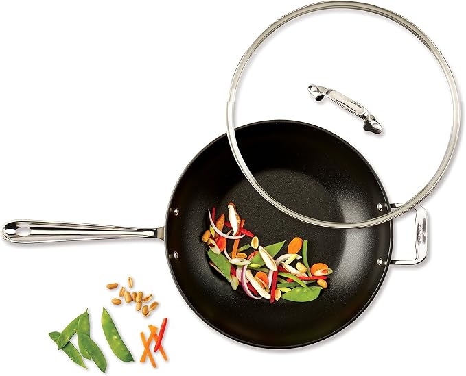 All-Clad HA1 Hard Anodized Nonstick Fry Pan 12 Inch Induction Pots and Pans, Cookware Black & HA1 Hard Anodized Nonstick Wok 12 Inch Induction Pots and Pans, Cookware Black