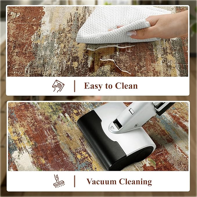 Collive Anti Fatigue Mats for Kitchen Floor, Abstract Cushioned Non Slip Kitchens Rugs Sets of 2 Waterproof, Red Comfort Foam Standing Mat for Sink, Laundry, Home Office, 17"x47"+17"x29"