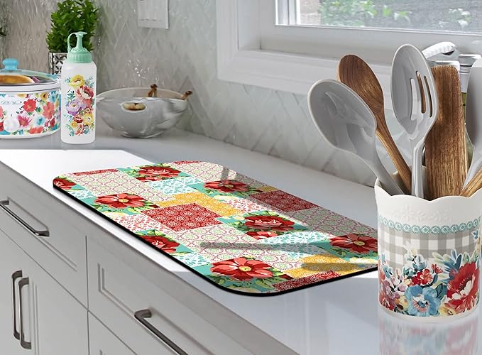 Coffee Bar Mat Accessories for Countertop Pioneer Flower Absorbent Hide Stain Rubber Backed Dish Drying Mats for Kitchen Counter Draining Pad Decor Gift Fit Under Coffee Maker (20x12in)